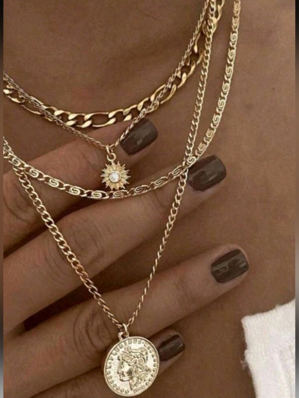 NEW! Trendy Layered Gold Coin & Sunburst Necklace Set - Women Jewelry